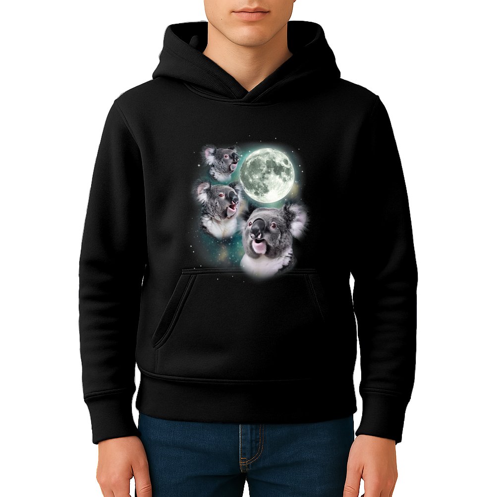 Three Koala Moon Cute Quirky Meme Howling Wildlife Koala Kids Hoodie