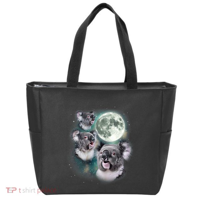 Three Koala Moon Cute Quirky Meme Howling Wildlife Koala Zip Tote Bag