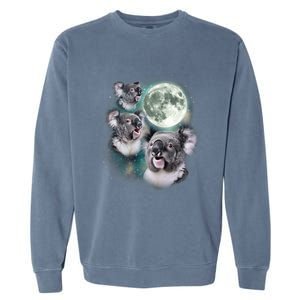 Three Koala Moon Cute Quirky Meme Howling Wildlife Koala Garment-Dyed Sweatshirt