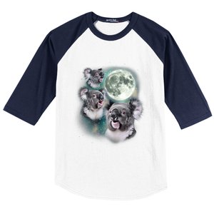 Three Koala Moon Cute Quirky Meme Howling Wildlife Koala Baseball Sleeve Shirt