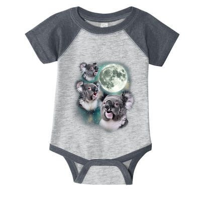 Three Koala Moon Cute Quirky Meme Howling Wildlife Koala Infant Baby Jersey Bodysuit