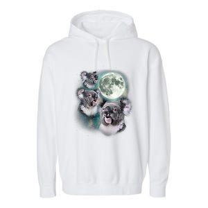 Three Koala Moon Cute Quirky Meme Howling Wildlife Koala Garment-Dyed Fleece Hoodie