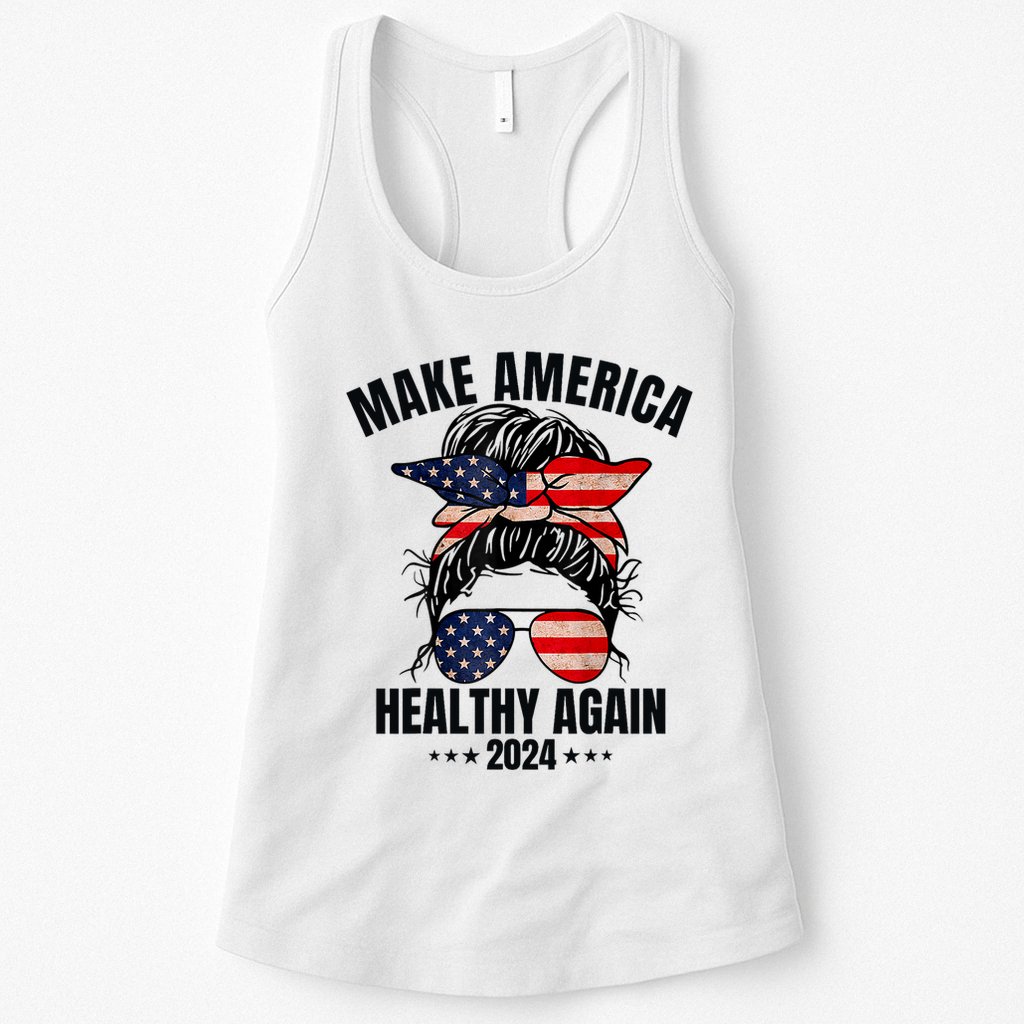 Trump Kennedy Make America Healthy Again Messy Bun Us Flag Womens Tank Top
