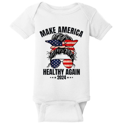 Trump Kennedy Make America Healthy Again Messy Bun Us Flag Baby Bodysuit