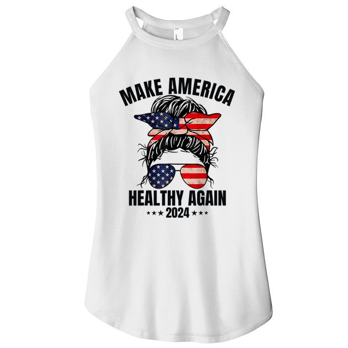 Trump Kennedy Make America Healthy Again Messy Bun Us Flag Women's Perfect Tri Rocker Tank