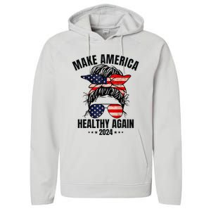 Trump Kennedy Make America Healthy Again Messy Bun Us Flag Performance Fleece Hoodie