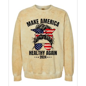 Trump Kennedy Make America Healthy Again Messy Bun Us Flag Colorblast Crewneck Sweatshirt