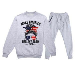 Trump Kennedy Make America Healthy Again Messy Bun Us Flag Premium Crewneck Sweatsuit Set