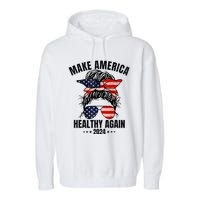 Trump Kennedy Make America Healthy Again Messy Bun Us Flag Garment-Dyed Fleece Hoodie