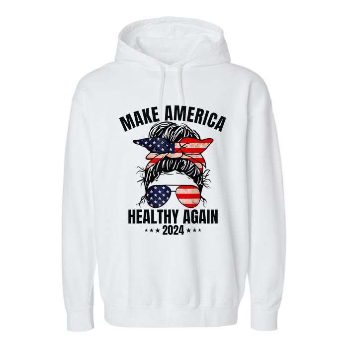 Trump Kennedy Make America Healthy Again Messy Bun Us Flag Garment-Dyed Fleece Hoodie