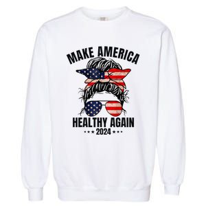 Trump Kennedy Make America Healthy Again Messy Bun Us Flag Garment-Dyed Sweatshirt