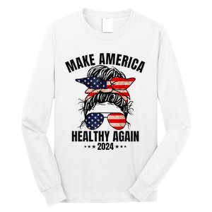 Trump Kennedy Make America Healthy Again Messy Bun Us Flag Long Sleeve Shirt