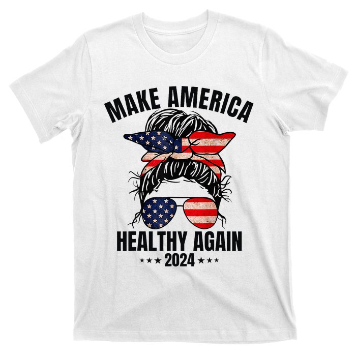 Trump Kennedy Make America Healthy Again Messy Bun Us Flag T-Shirt