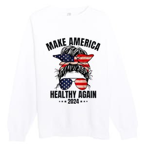 Trump Kennedy Make America Healthy Again Messy Bun Us Flag Premium Crewneck Sweatshirt