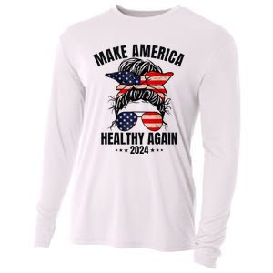 Trump Kennedy Make America Healthy Again Messy Bun Us Flag Cooling Performance Long Sleeve Crew