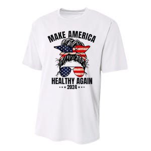 Trump Kennedy Make America Healthy Again Messy Bun Us Flag Performance Sprint T-Shirt