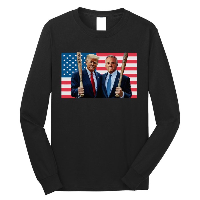 Trump Kennedy Maga Maha Baseball Bat Usa Flag Long Sleeve Shirt