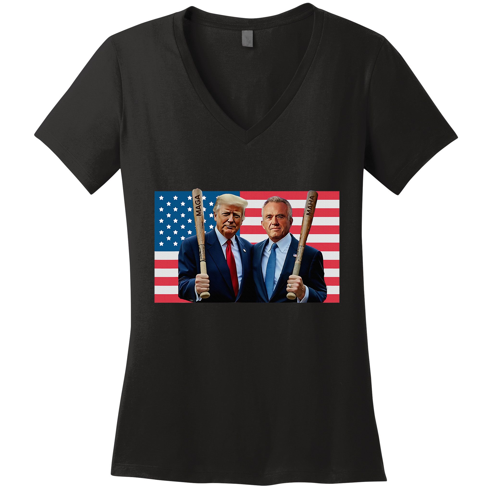 Trump Kennedy Maga Maha Baseball Bat Usa Flag Women's V-Neck T-Shirt