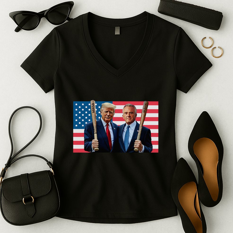 Trump Kennedy Maga Maha Baseball Bat Usa Flag Women's V-Neck T-Shirt