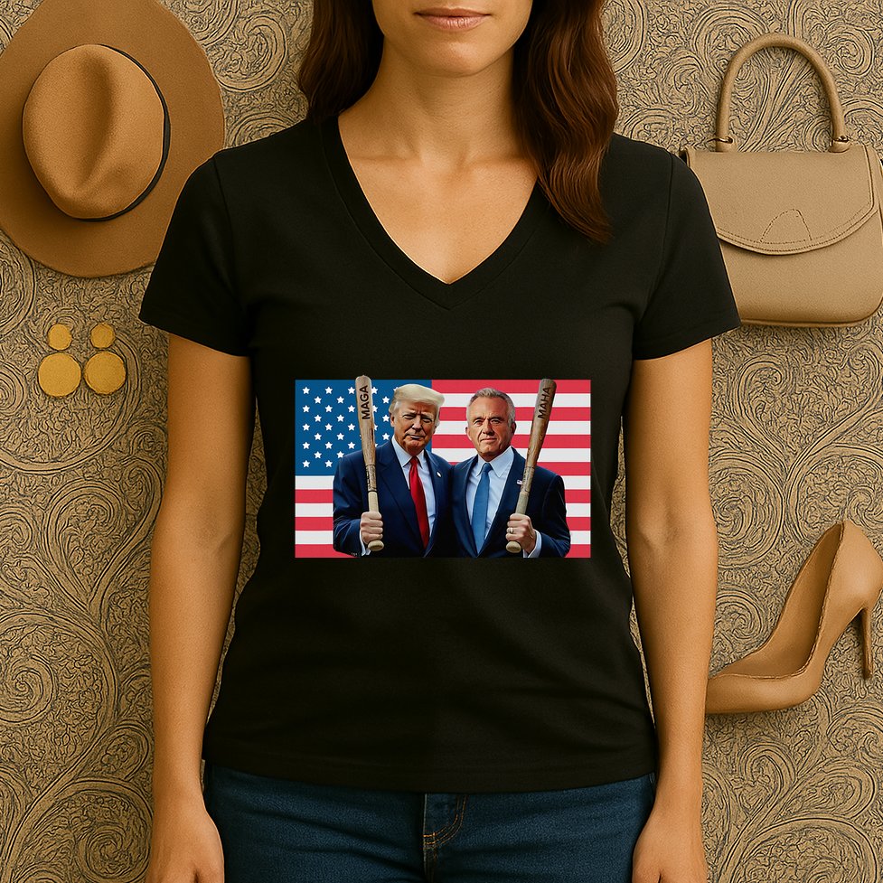 Trump Kennedy Maga Maha Baseball Bat Usa Flag Women's V-Neck T-Shirt