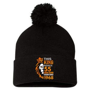 This King Makes 55 Look Good Legend Since 1968 Pom Pom 12in Knit Beanie