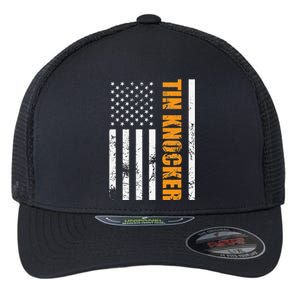 Tin Knocker Sheet Metal Worker American Vertical Flag USA Flexfit Unipanel Trucker Cap