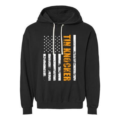 Tin Knocker Sheet Metal Worker American Vertical Flag Usa Garment-Dyed Fleece Hoodie