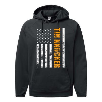 Tin Knocker Sheet Metal Worker American Vertical Flag Usa Performance Fleece Hoodie