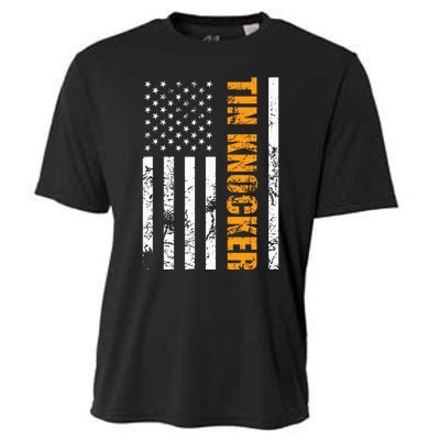 Tin Knocker Sheet Metal Worker American Vertical Flag Usa Cooling Performance Crew T-Shirt