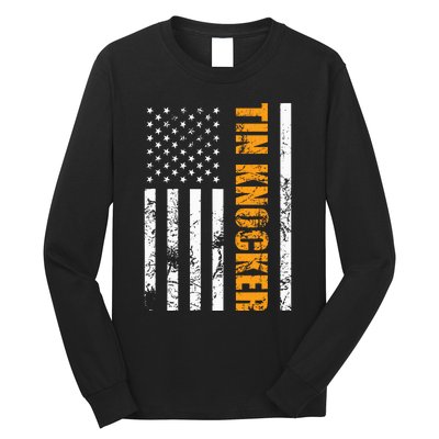 Tin Knocker Sheet Metal Worker American Vertical Flag Usa Long Sleeve Shirt