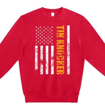 Tin Knocker Sheet Metal Worker American Vertical Flag Usa Premium Crewneck Sweatshirt