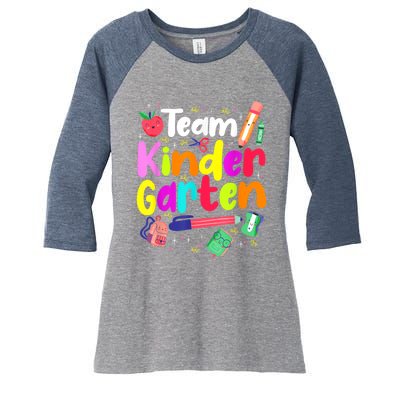 Team Kindergarten Teacher Educator Back To School Instructor Women's Tri-Blend 3/4-Sleeve Raglan Shirt