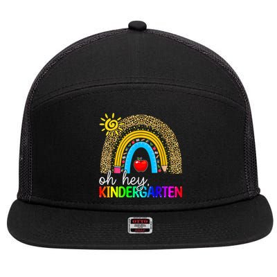 Team Kinder Teacher Rainbow Leopard Oh Hey Kindergarten Gift 7 Panel Mesh Trucker Snapback Hat