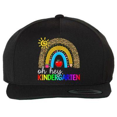 Team Kinder Teacher Rainbow Leopard Oh Hey Kindergarten Gift Wool Snapback Cap