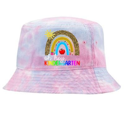 Team Kinder Teacher Rainbow Leopard Oh Hey Kindergarten Gift Tie-Dyed Bucket Hat