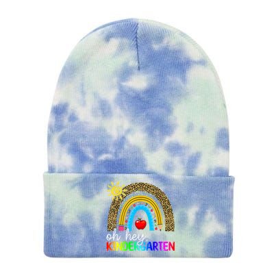 Team Kinder Teacher Rainbow Leopard Oh Hey Kindergarten Gift Tie Dye 12in Knit Beanie