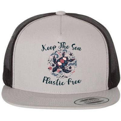 Turtle Keep The Sea Plastic Free Gift Flat Bill Trucker Hat