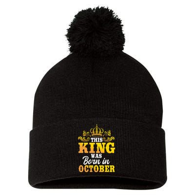 This King Was Born In October Birthday Party Celebration Pom Pom 12in Knit Beanie