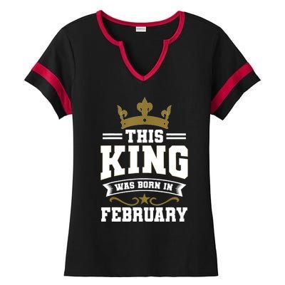 This King Was Born In February Birthday Party Celebration Ladies Halftime Notch Neck Tee