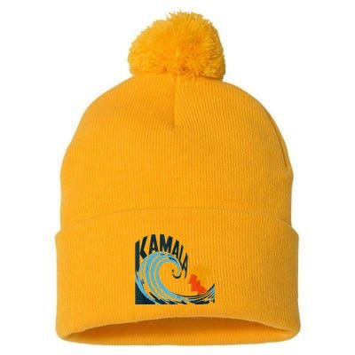 The Kamala Wave A Political Tidal Shift Pom Pom 12in Knit Beanie