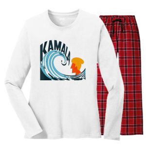 The Kamala Wave A Political Tidal Shift Women's Long Sleeve Flannel Pajama Set 