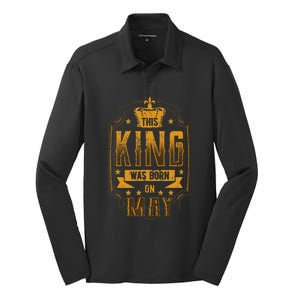 This King Was Born In May Royal Theme Birthday Party Silk Touch Performance Long Sleeve Polo