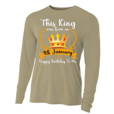 This King Was Born On 4th January Cool Jan Father Papa Uncle Cooling Performance Long Sleeve Crew