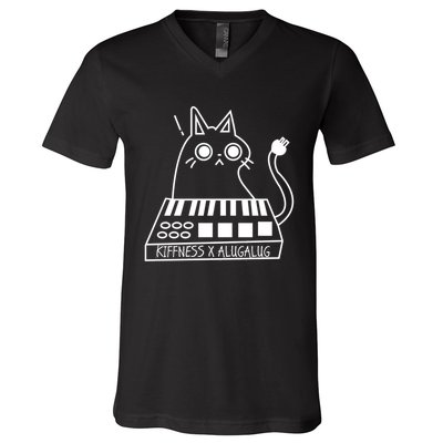 The Kiffness X Alugalug White Cat Classic Alugalug Luga Luga Meme Meow Music The V-Neck T-Shirt