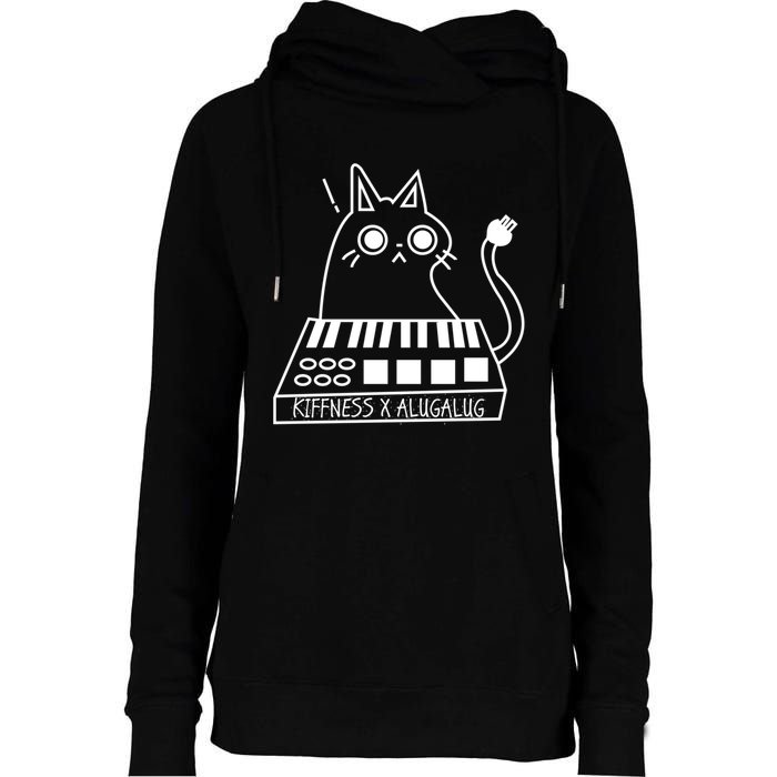 The Kiffness X Alugalug White Cat Classic Alugalug Luga Luga Meme Meow Music The Womens Funnel Neck Pullover Hood