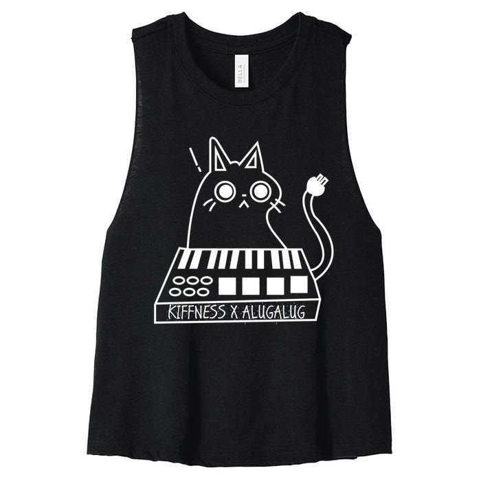 The Kiffness X Alugalug White Cat Classic Alugalug Luga Luga Meme Meow Music The Women's Racerback Cropped Tank