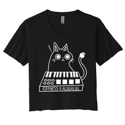 The Kiffness X Alugalug White Cat Classic Alugalug Luga Luga Meme Meow Music The Women's Crop Top Tee