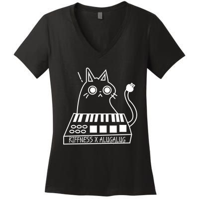 The Kiffness X Alugalug White Cat Classic Alugalug Luga Luga Meme Meow Music The Women's V-Neck T-Shirt