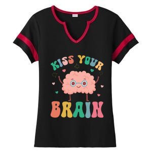 Teacher Kiss Your Brain Student Cute Funny Back To School Ladies Halftime Notch Neck Tee