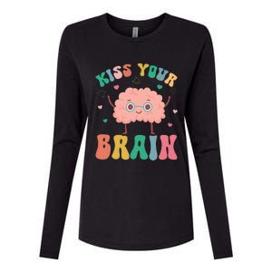 Teacher Kiss Your Brain Student Cute Funny Back To School Womens Cotton Relaxed Long Sleeve T-Shirt